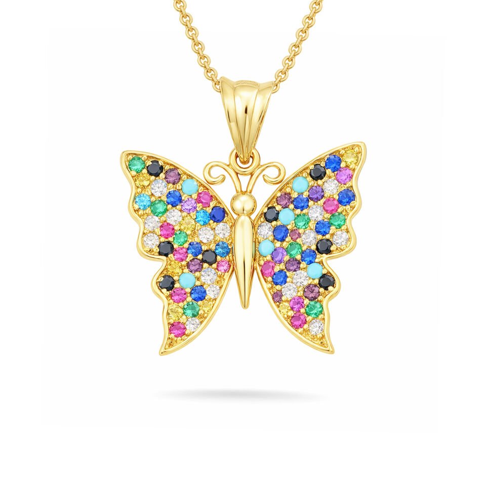 Renkli Taşlı Kelebek Kolye Ucu