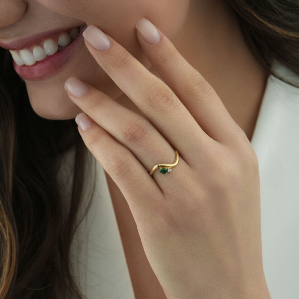 Renkli Taşlı Dalga Yüzük