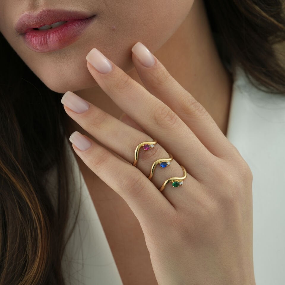 Renkli Taşlı Dalga Yüzük