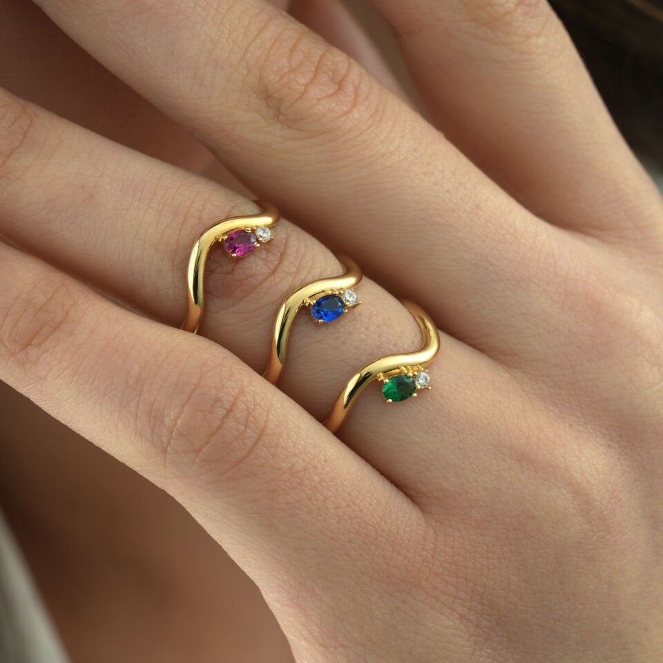 Renkli Taşlı Dalga Yüzük