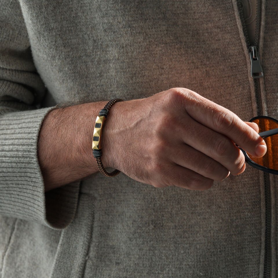 Taşlı Plaka Erkek Bileklik