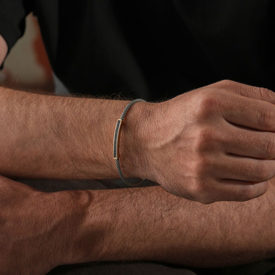 Taşlı Plaka Erkek Bileklik