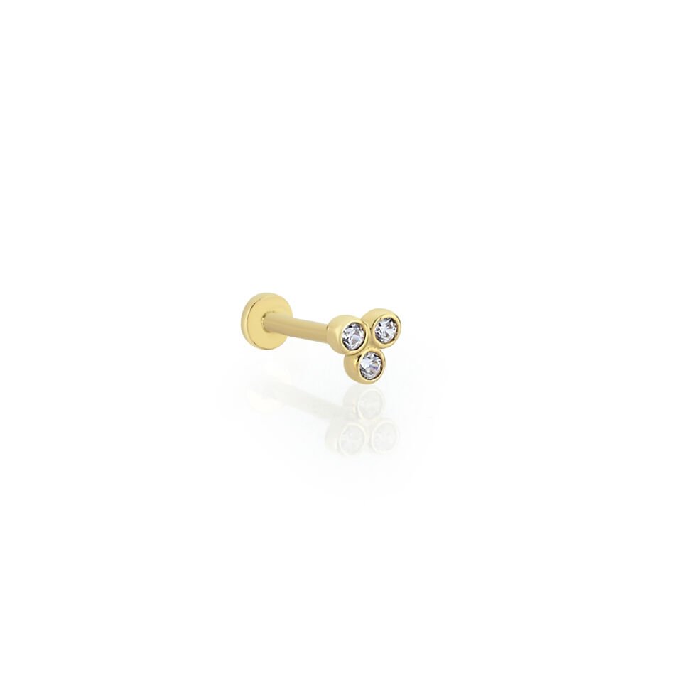 Üç Taşlı Tragus Altın Piercing