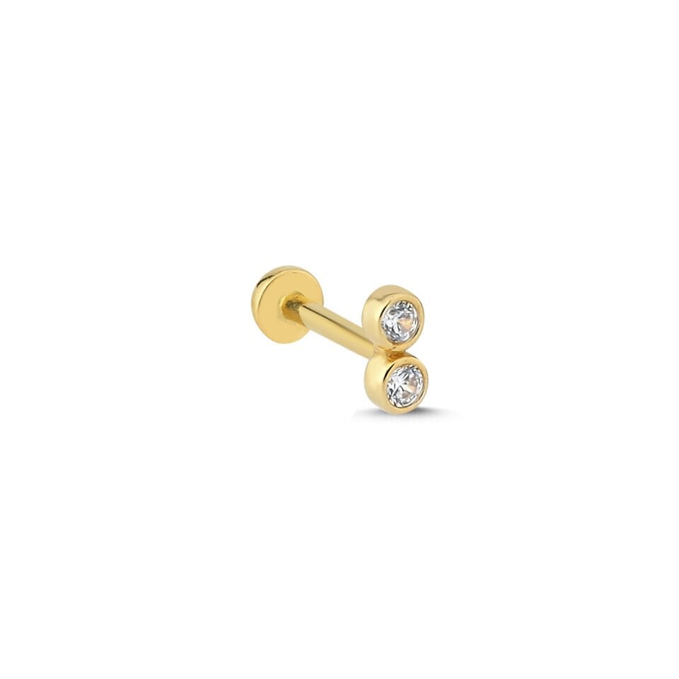 Twin Taşlı Tragus Altın Piercing