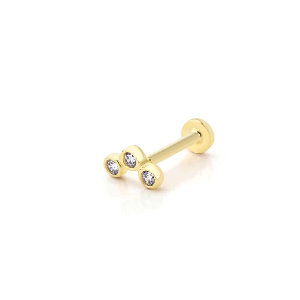 Üç Taşlı Tragus Altın Piercing