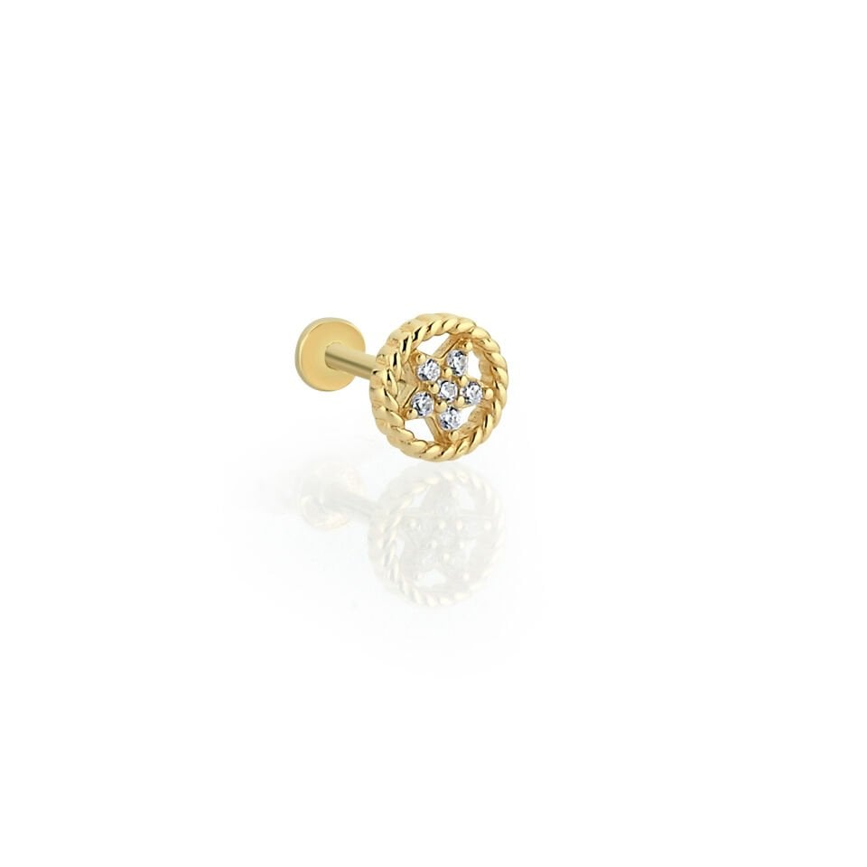 Taşlı Yıldız Tragus Altın Piercing