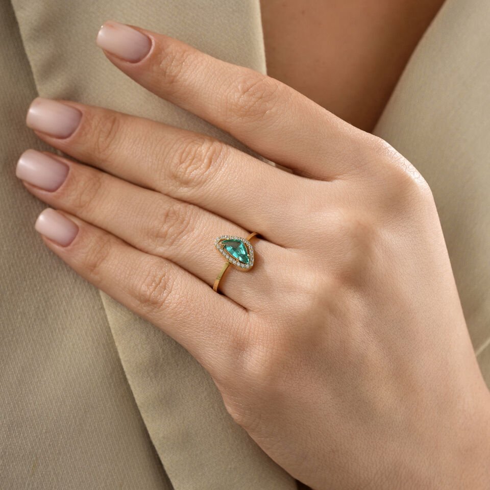 Su Yeşili Taşlı Yüzük