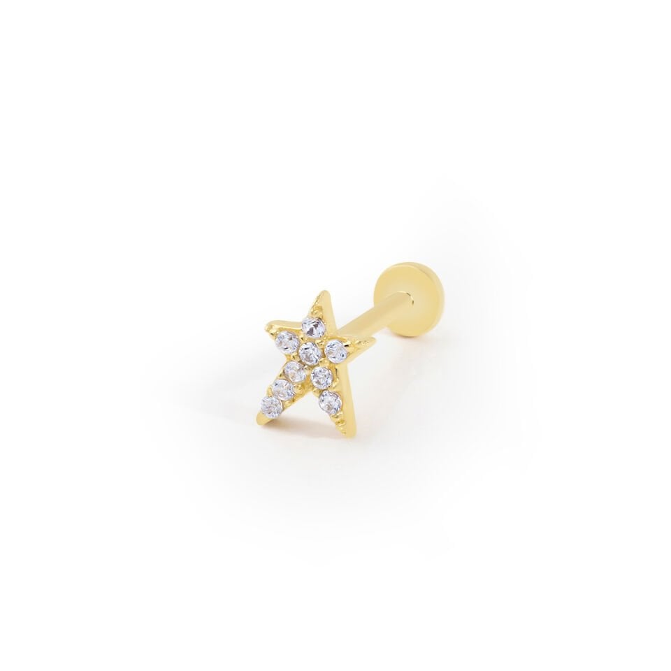 Taşlı Yıldız Tragus Altın Piercing