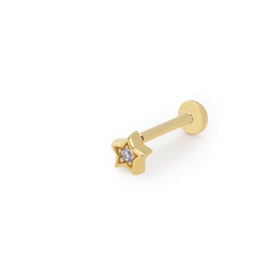 Yıldız Taşlı Tragus Altın Piercing