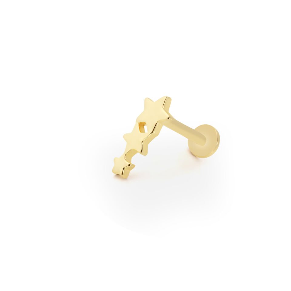 Sıra Yıldızlı Tragus Altın Piercing