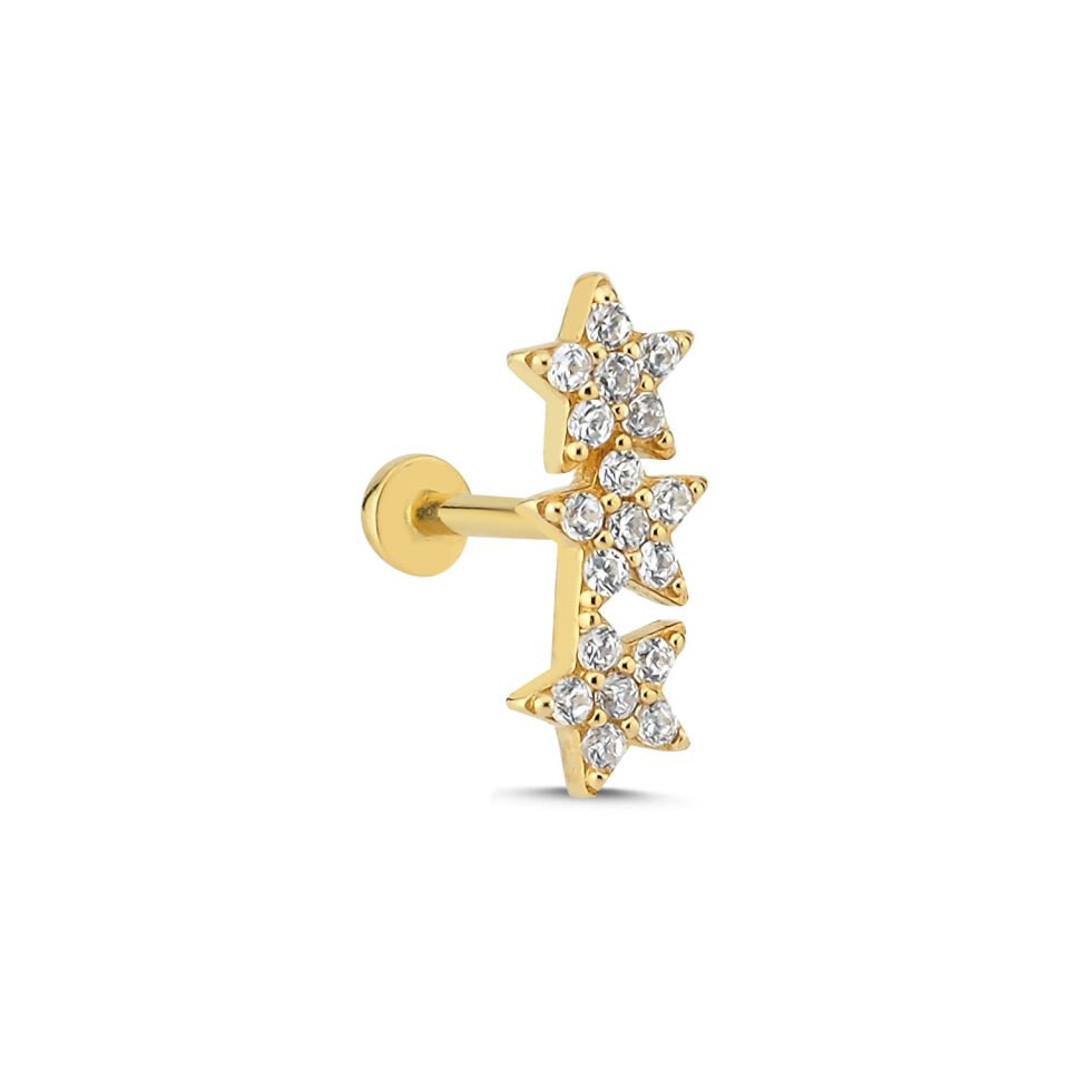 Taşlı Yıldız Tragus Altın Piercing