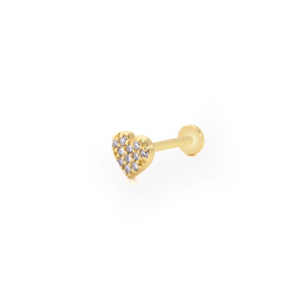 Mini Taşlı Kalp Tragus Altın Piercing