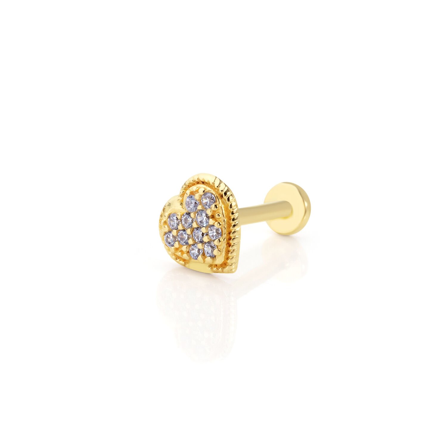Taşlı Kalp Tragus Altın Piercing
