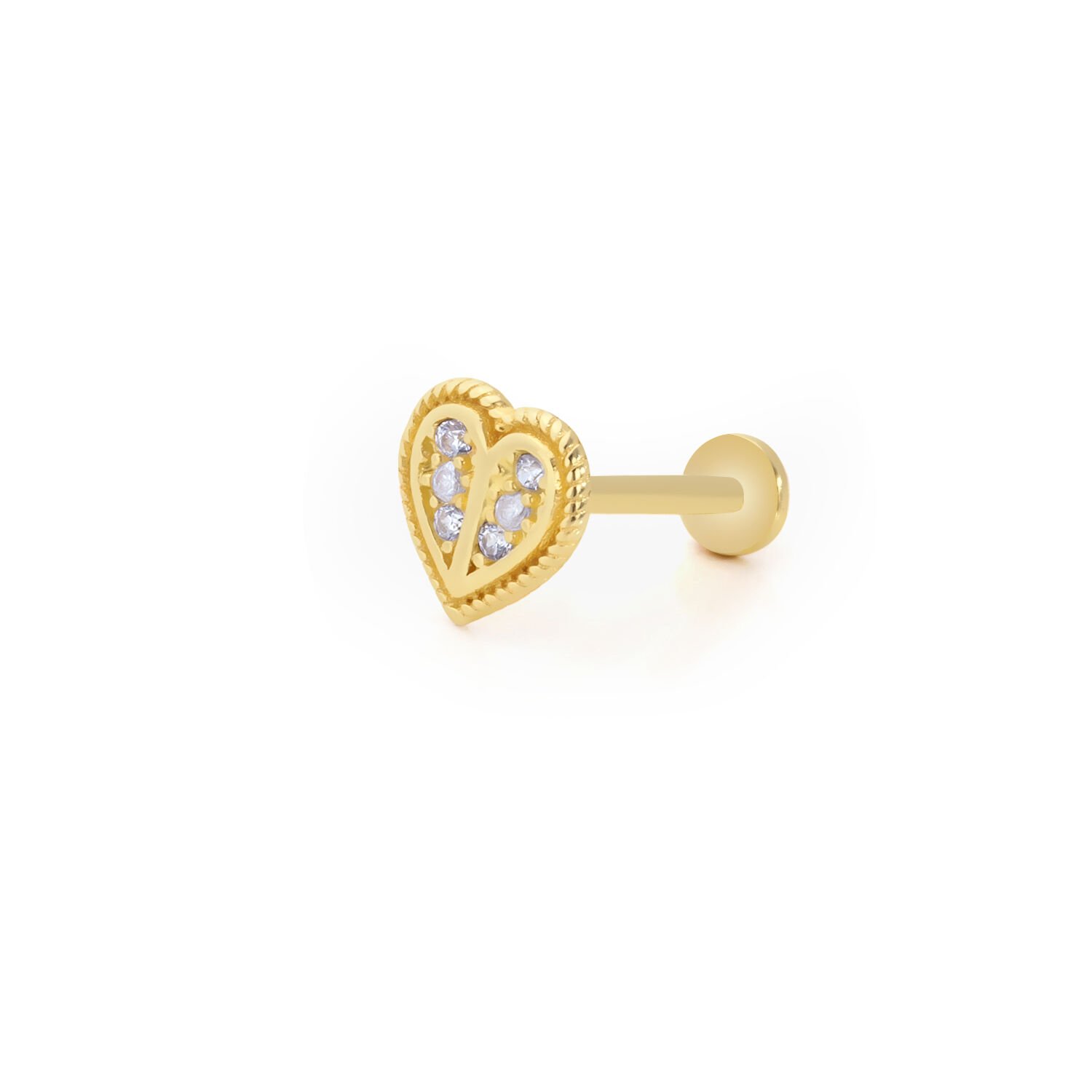 Taşlı Kalp Tragus Altın Piercing