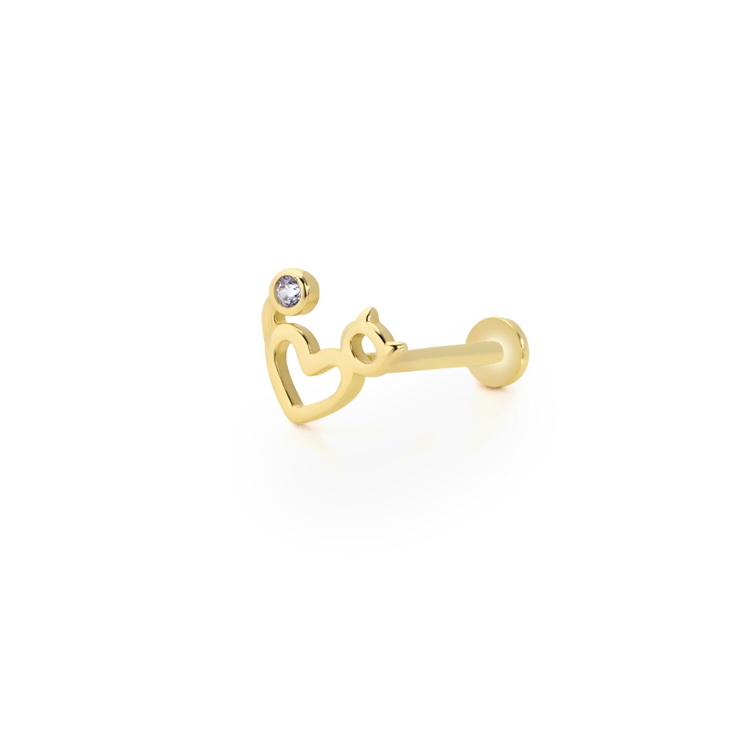 Kedi Kalp Tragus Altın Piercing