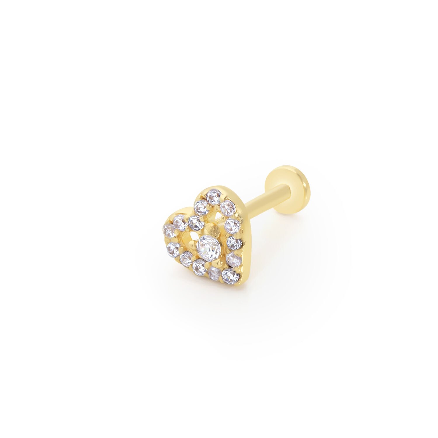 Taşlı Kalp Tragus Altın Piercing