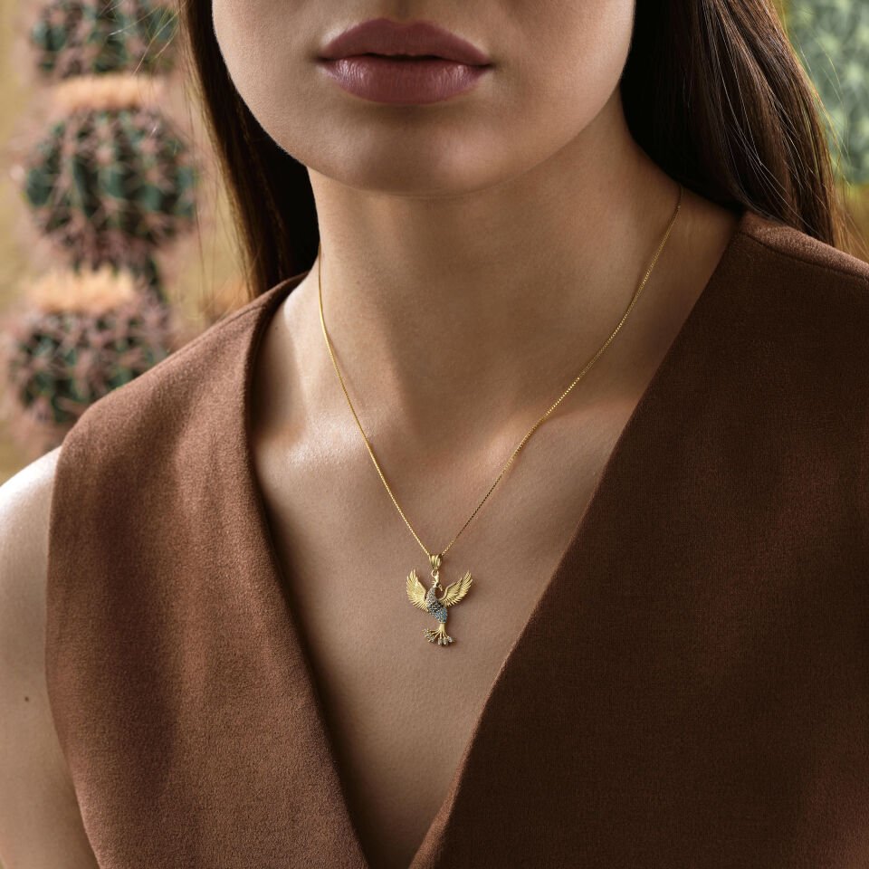 Mavi Taşlı Anka Kuşu Kolye