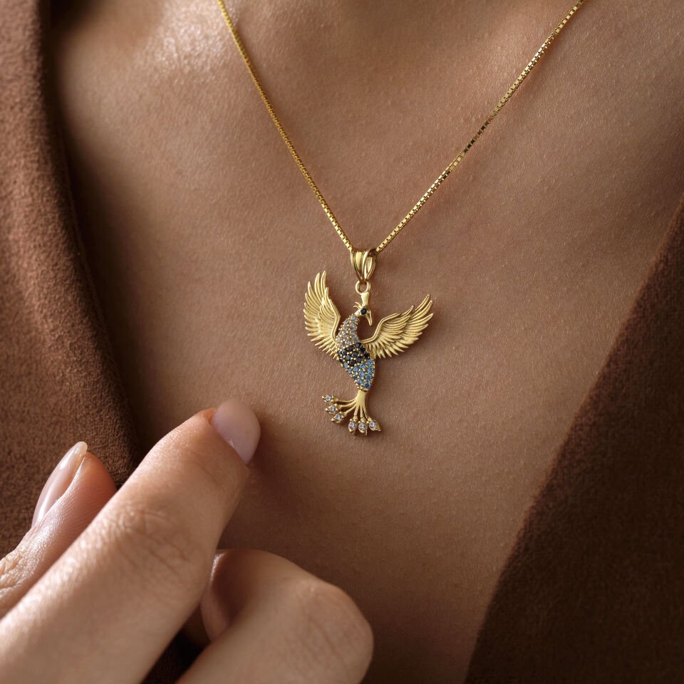Mavi Taşlı Anka Kuşu Kolye