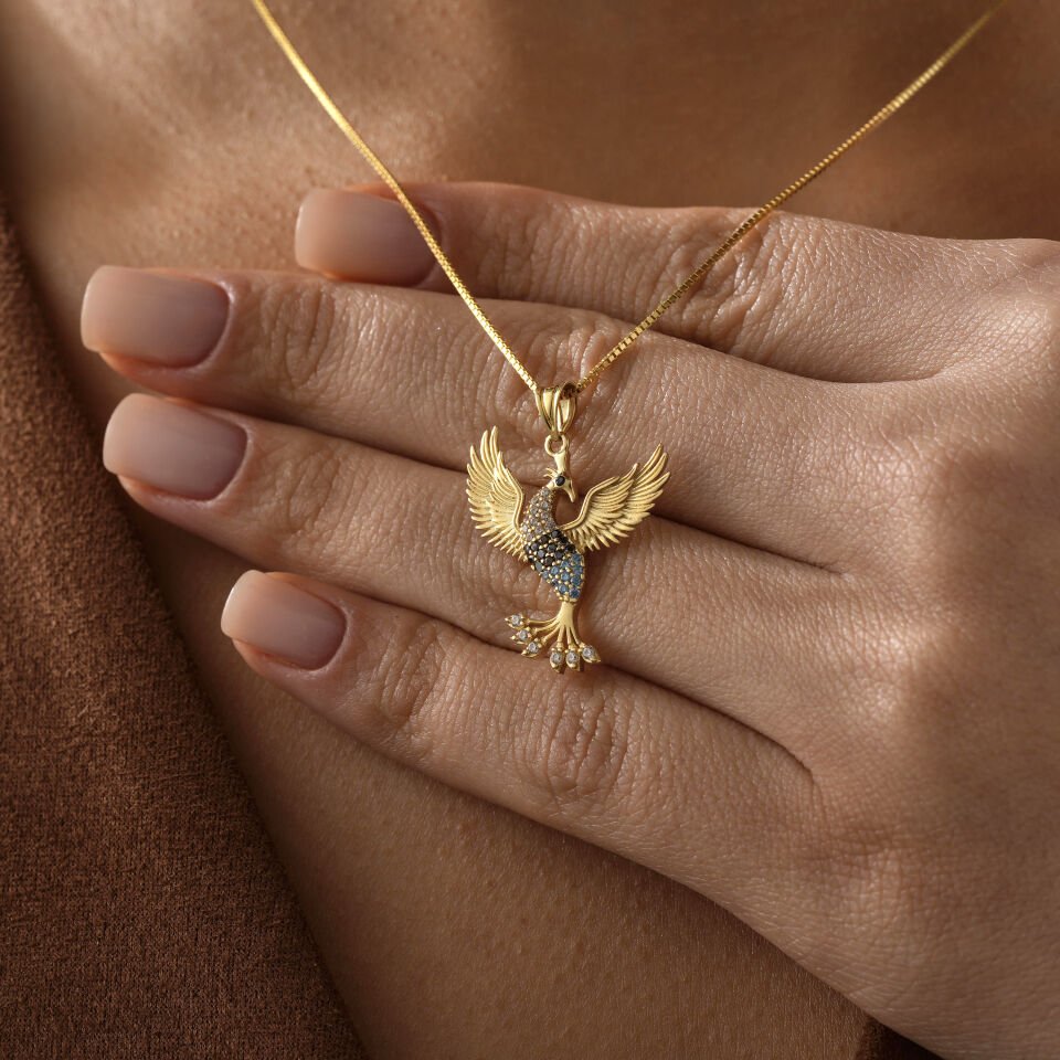 Mavi Taşlı Anka Kuşu Kolye