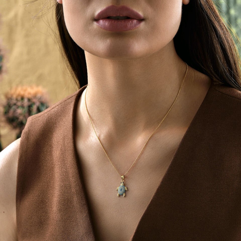 Mavi Taşlı Kaplumbağa Kolye