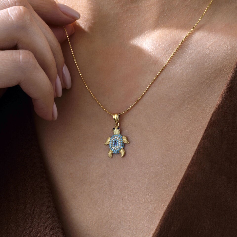 Mavi Taşlı Kaplumbağa Kolye