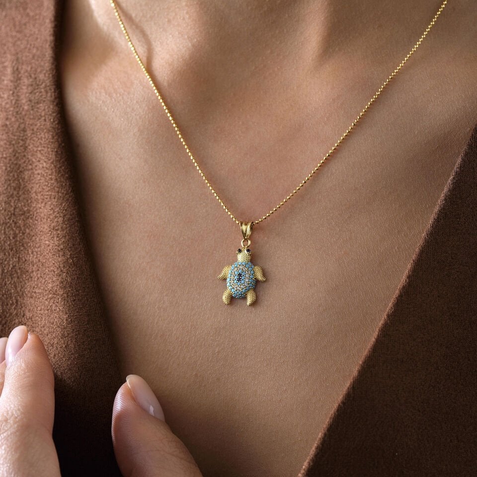 Mavi Taşlı Kaplumbağa Kolye