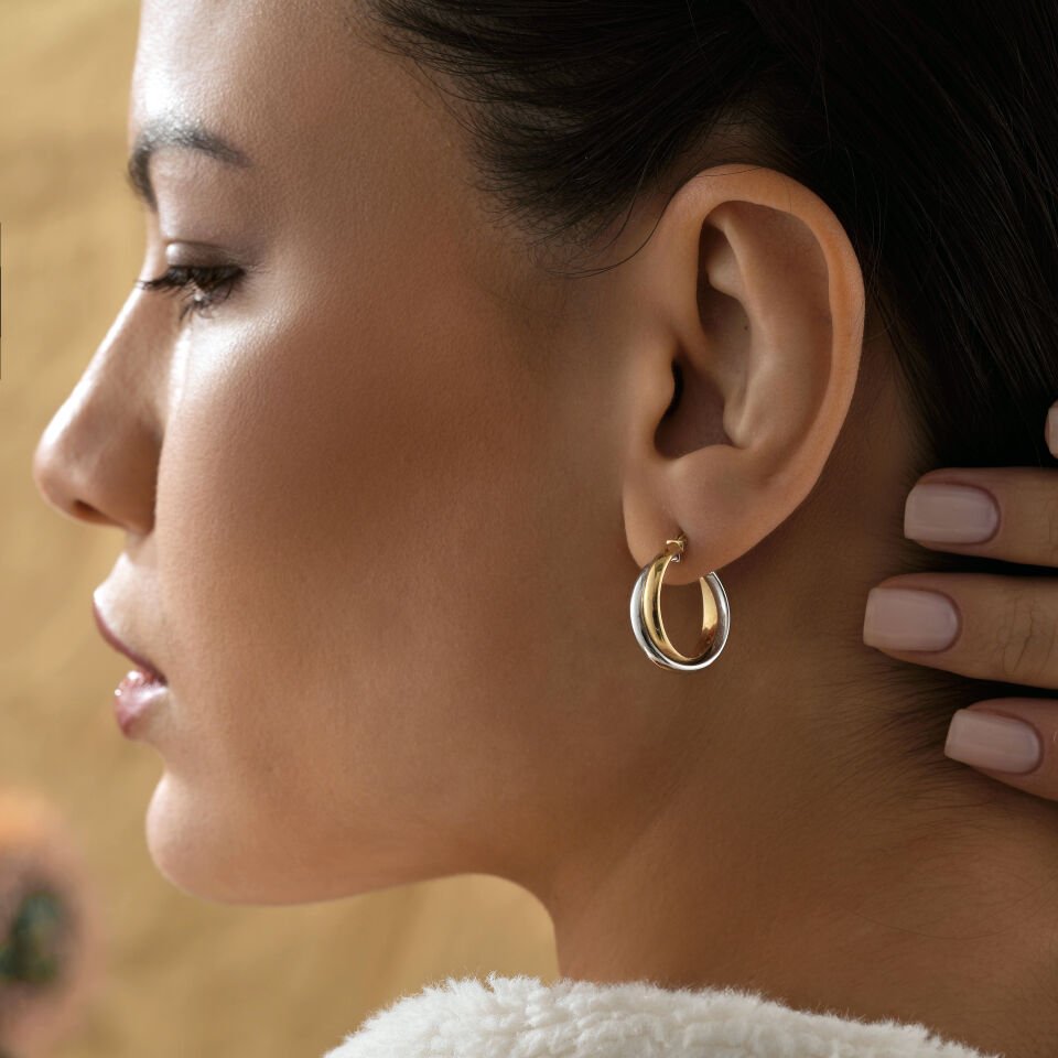 Sarı-Beyaz Çift Halka Küpe