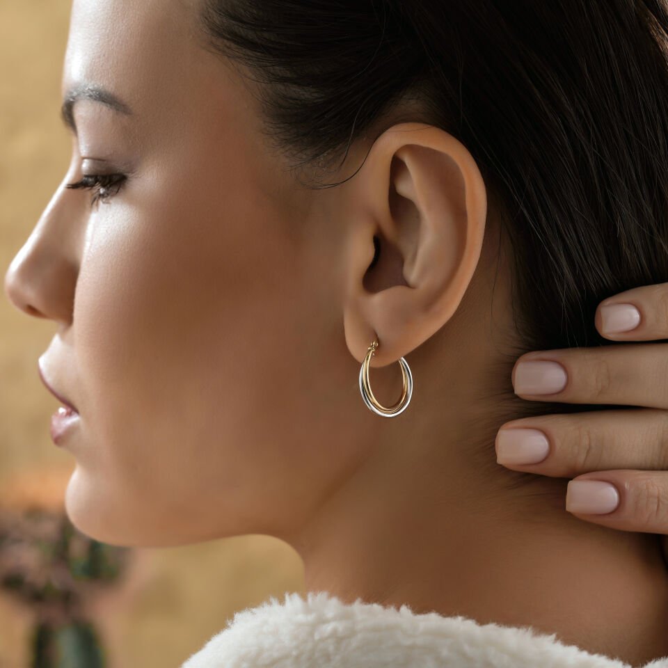 Sarı-Beyaz Çift Halkalı Küpe