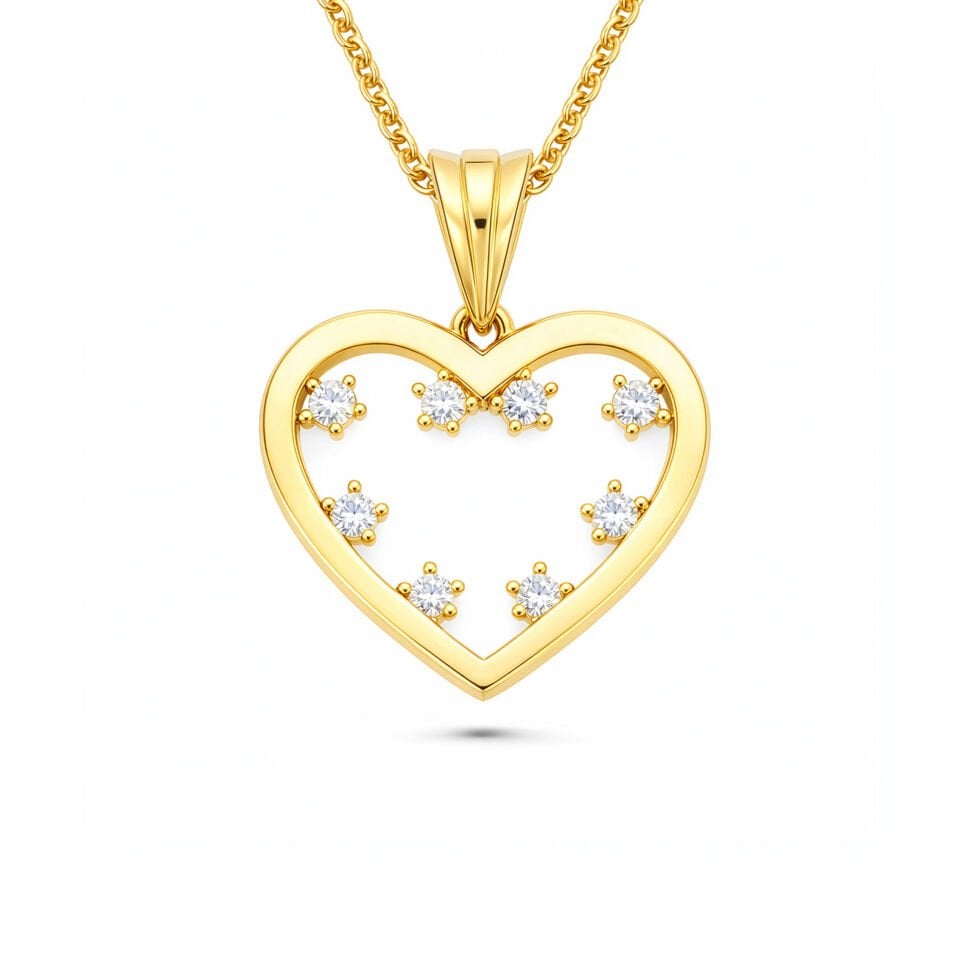 Taşlı Kalp Çerçeve Kolye