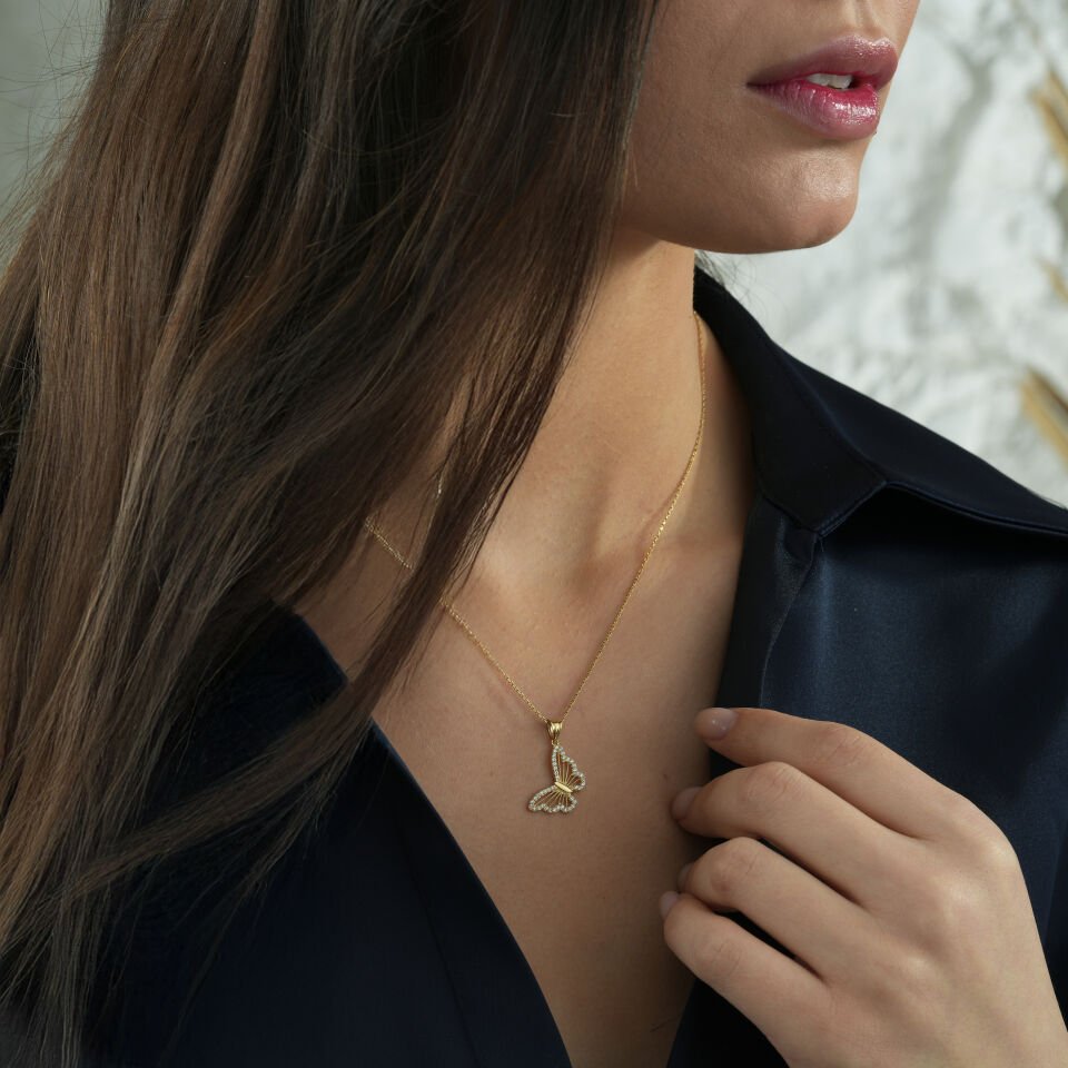 Taşlı Kelebek Kolye