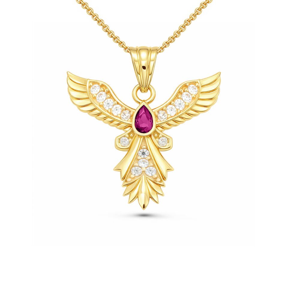 Kırmızı Taşlı Anka Kuşu Kolye
