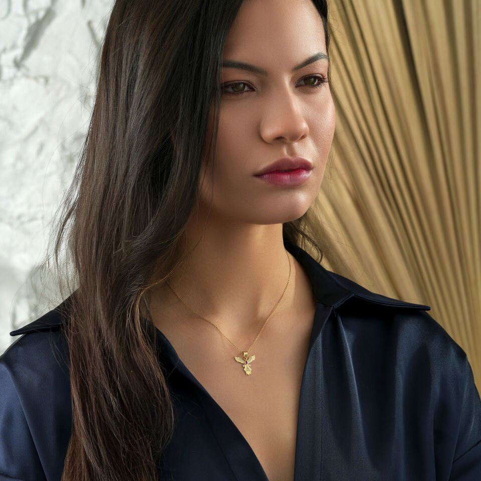 Kırmızı Taşlı Anka Kuşu Kolye