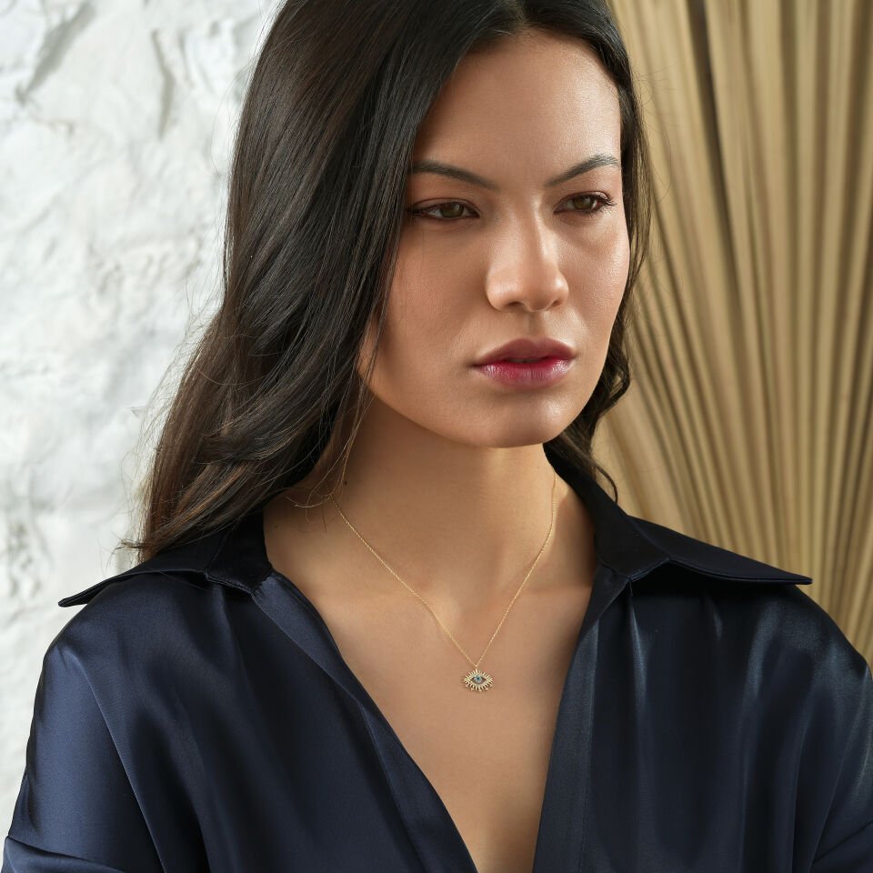 Mavi Taşlı Kirpik Kolye