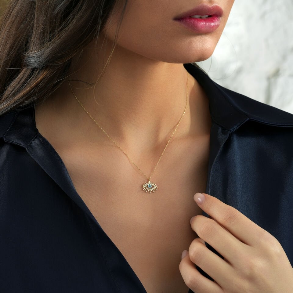 Mavi Taşlı Kirpik Kolye