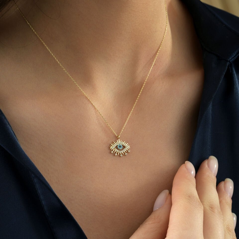 Mavi Taşlı Kirpik Kolye