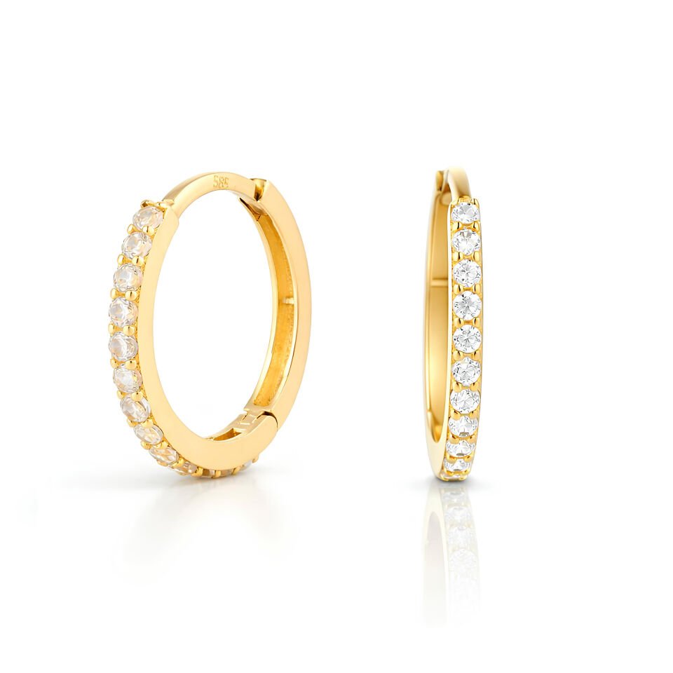 Mini Taşlı Halka Küpe