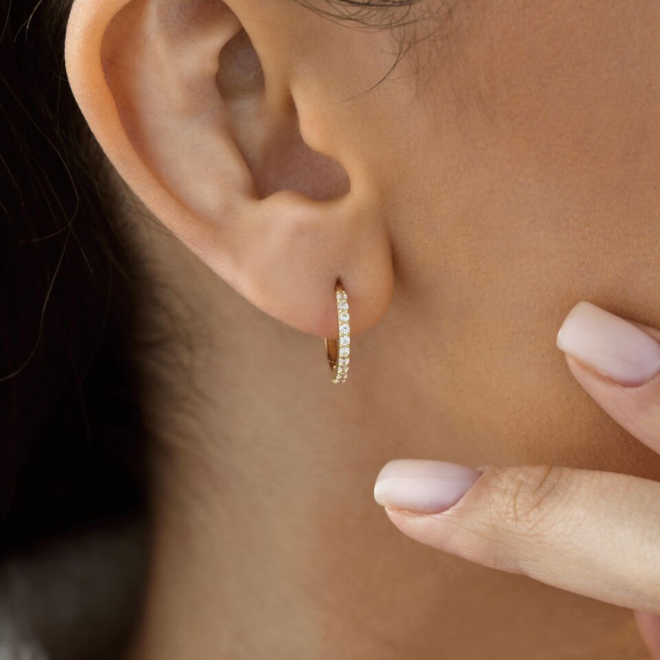 Mini Taşlı Halka Küpe