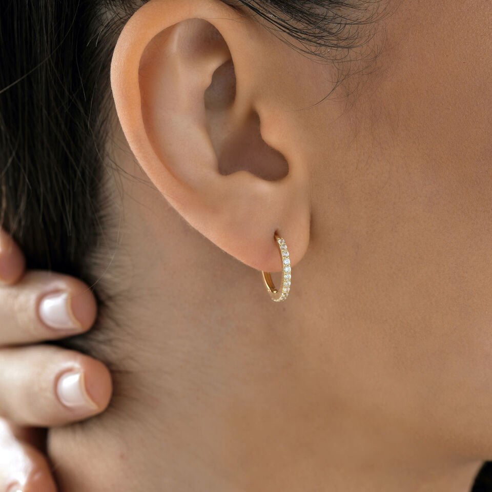 Mini Taşlı Halka Küpe