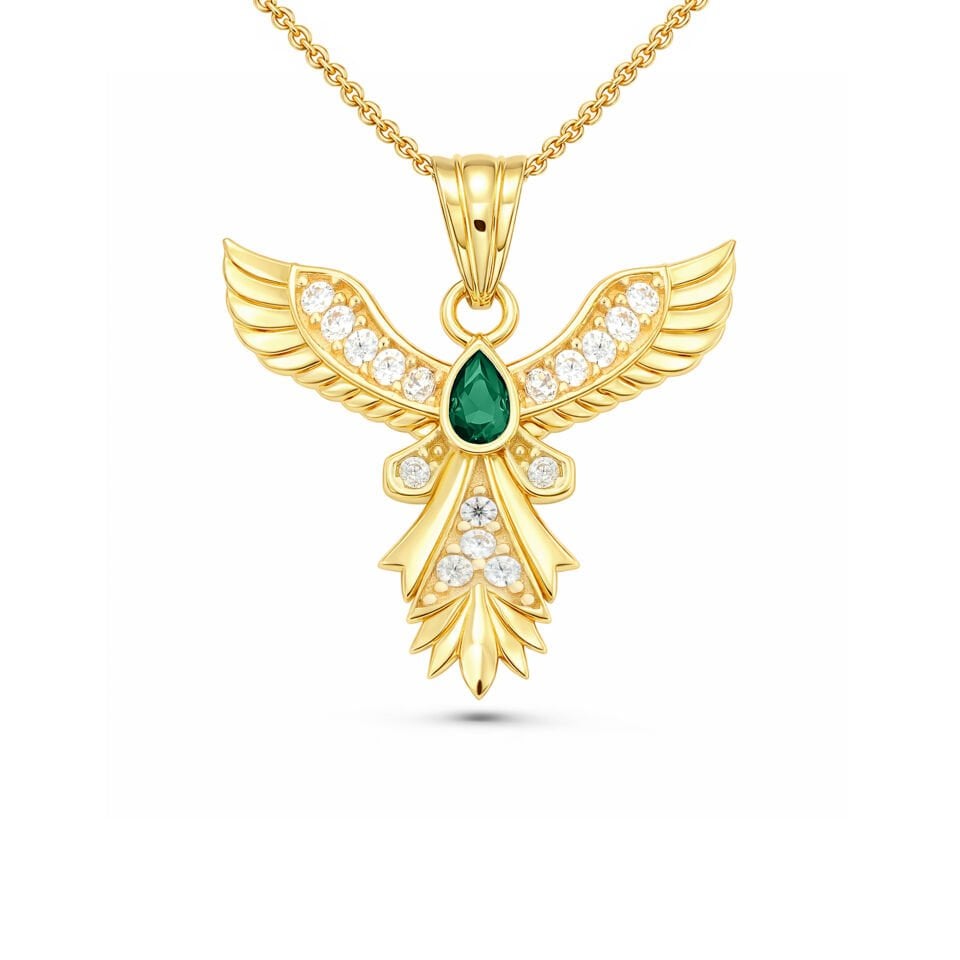 Yeşil Taşlı Anka Kolye