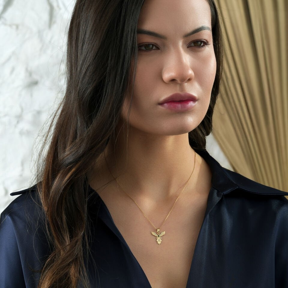 Yeşil Taşlı Anka Kolye