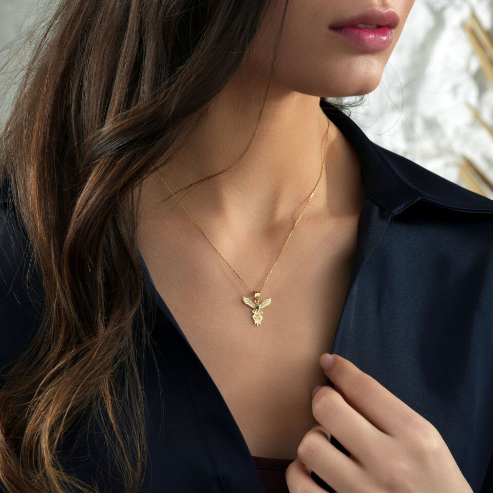 Yeşil Taşlı Anka Kolye