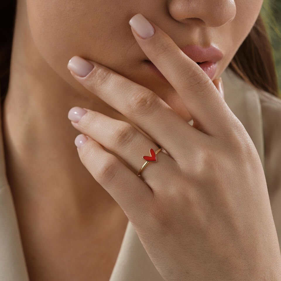 Kırmızı Mineli Kalp Yüzük