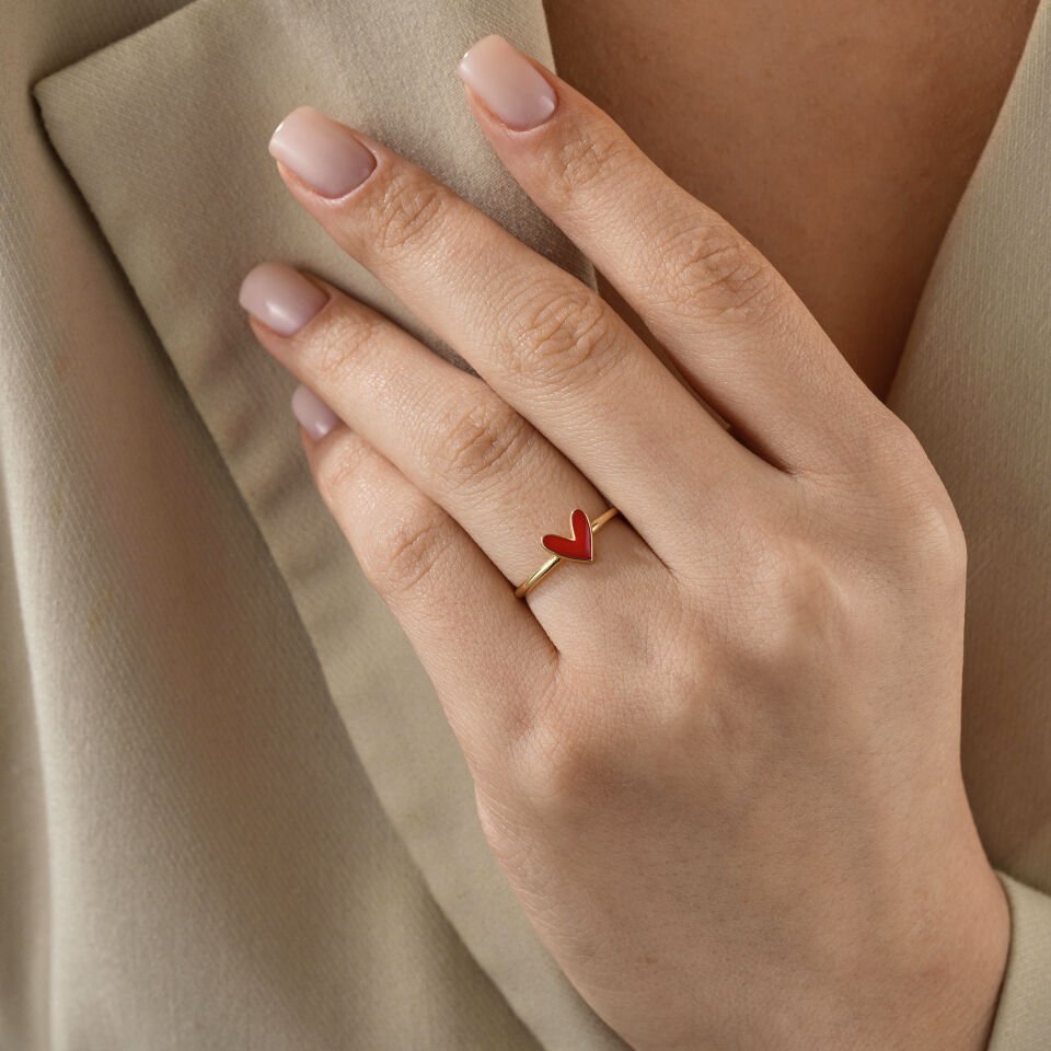 Kırmızı Mineli Kalp Yüzük